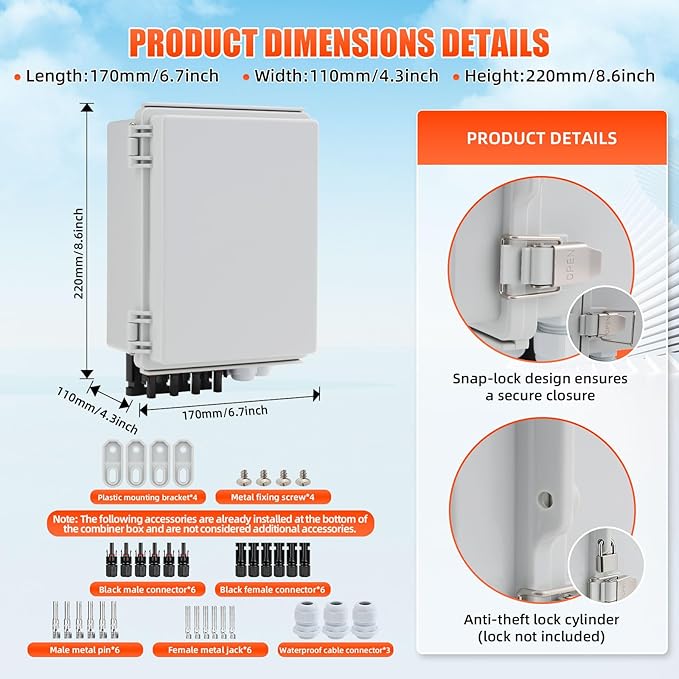 4 String Solar Combiner Box IP65 Waterproof PV Combiner Box with 20A Rated Current Fuse 63A Air Circuit BreakerLightning Arrester for On/Off Grid Solar Panel System