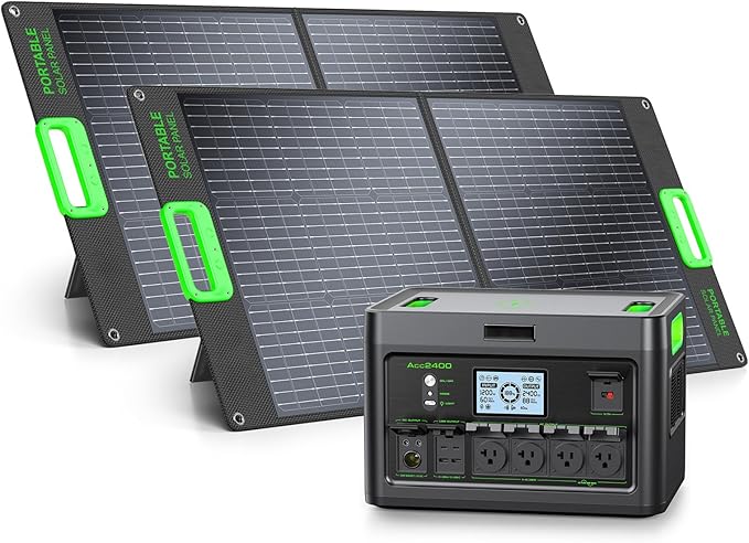 Solar Generator 2400W Portable Power Station with 2x100W Solar Panel (Ship Separately)1843Wh LiFePO4 Battery Backup4 AC Outlets Up to 2400W for OutdoorOff-Grid LivingRV TripHome Emergency