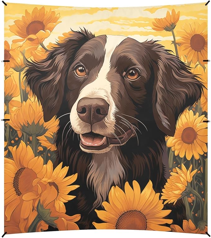 ALAZA Cute Dog with Sunflower Beach Tent Sun Shelter Portable Canopy Sunshade for Outdoor Camping Picnics Backyard Fun 10x9 ft
