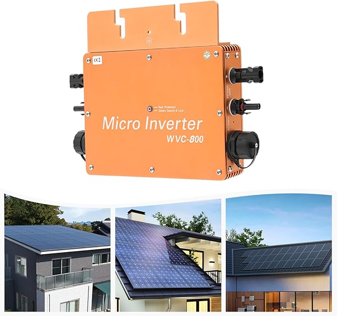 Solar Power Inverter 800W Solar Powered Inverter with LCD Display 22-50VDC 120V (90-140VAC) &amp 230V (170-260VAC) for Commercial Areas Power Plants and Schools (Gold)