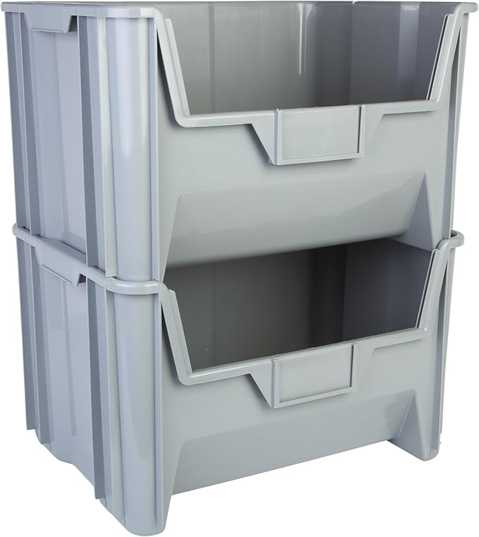 Hudson Exchange 20 x 15 x 12.5 (1 Pack) Plastic Giant Stackable Hopper Bin Container Gray