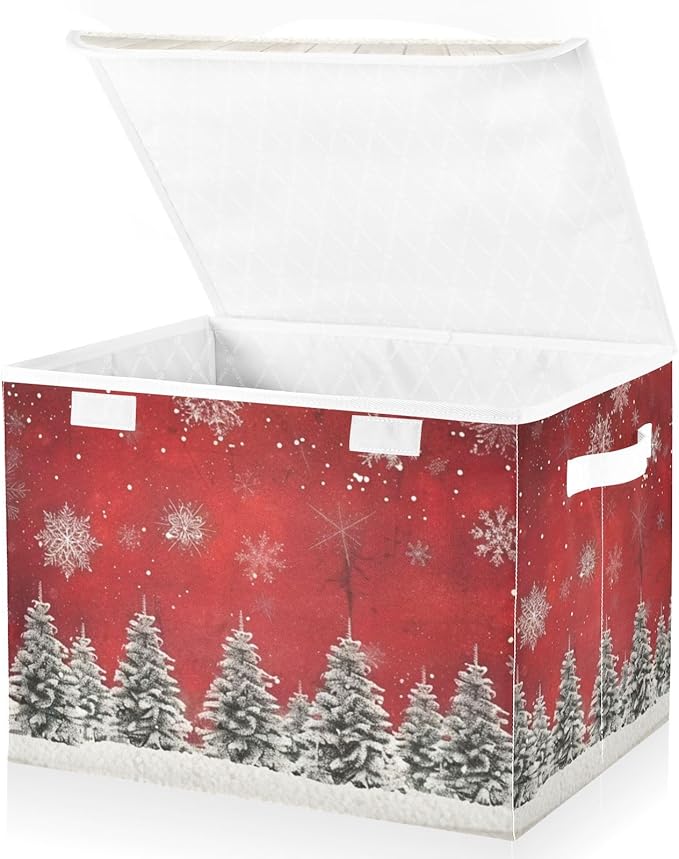 senya Christmas Baskets Collapsible Storage Bins with Lids Christmas Trees Snowflakes Print Storage Boxes Clothes Baskets for Organizing B06D22020