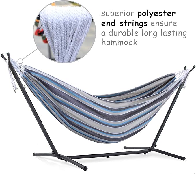 550lbs Capacity Double Hammock Adjustable Hammock Bed with 10ft Heavy Duty Steel Stand Includes Portable Carrying Case Easy Set up