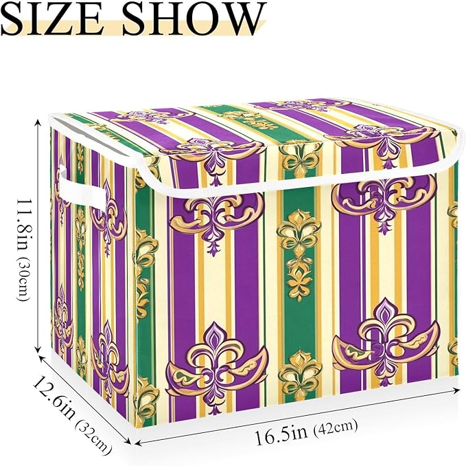 Carnival Stripes Background Fabric Storage Bins with Lids and HandleFoldable Storage Bins with LidsCloset Organizers for Clothes Storage Room Organization Office Storage Chest Organizer
