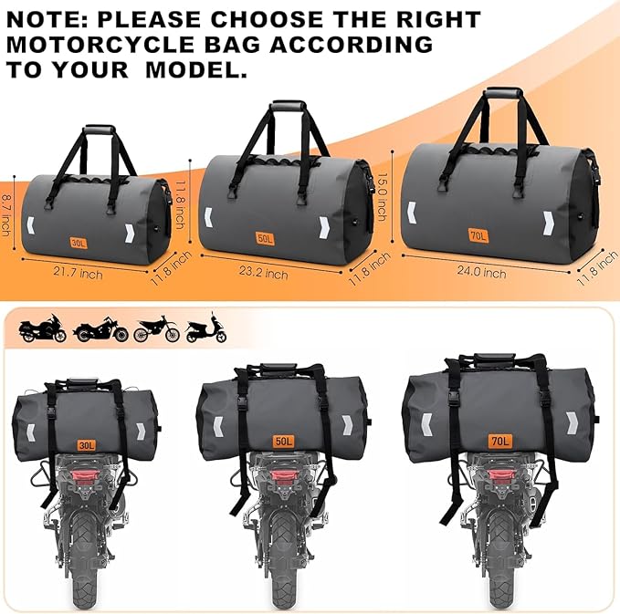 OCKLILY Waterproof Dry Bag 30L Roll-top Motorcycle Tail Bag with Air Valve &amp Quick-fixed Straps Travel Duffle Bags for Kayaking Paddle Boarding Rafting Boating Camping Riding Fishing - Grey