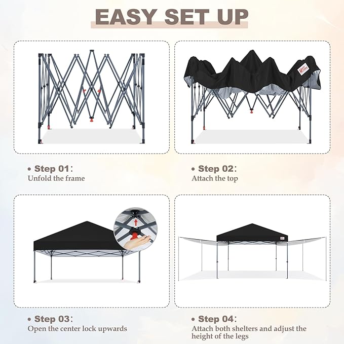 MASTERCANOPY Pop Up 10x10 Canopy Tent with Center Lock 2 Shelters 4 Poles 230 Sq ft of Large Shade Space for Camping Picnics &amp Beach (10'x10'Black)