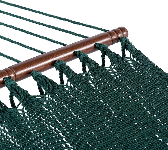 Lazy Daze Hammocks 10.5 FT Double 2 Person Caribbean Rope Hammock Hand Woven Polyester Hammock with Spreader Bars for Outside Outdoor Backyard Patio Poolside 450 LBS Capacity Green