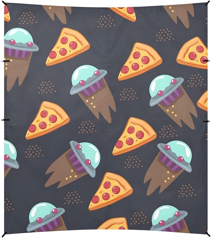 ALAZA Pizza Spaceship Pattern Beach Tent Sun Shelter Portable Canopy Sunshade for Outdoor Camping Picnics Backyard Fun 10x9 ft