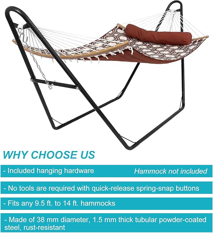 Heavy-Duty Hammock Stand for 2 People Steel 130 * 40 * 51in Portable Design for 9.5 to 14 ft Hammocks Ideal for Outdoor Balconies Porches Patios Decks and Backyards.