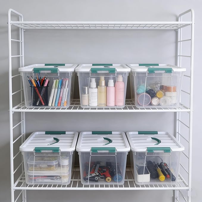 8-Pack 14 Quart Clear Organizing Container with Lid Plastic Latching Box with Handles