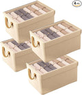 4PCS Foldable Storage Box with Lid - Extra Large Fabric Closet Organizer for Clothes 18.5x11x7.9 Inch Canvas Bin Collapsible Design for Bedroom Shelf Closet Underbed (Beige)