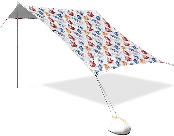 ALAZA Watercolor Football Beach Tent Sun Shelter UPF50+ Protection Beach Shade Canopy w/ 4 Sandbags for Outdoor Camping Fishing Backyard Fun Picnic 10x9 ft