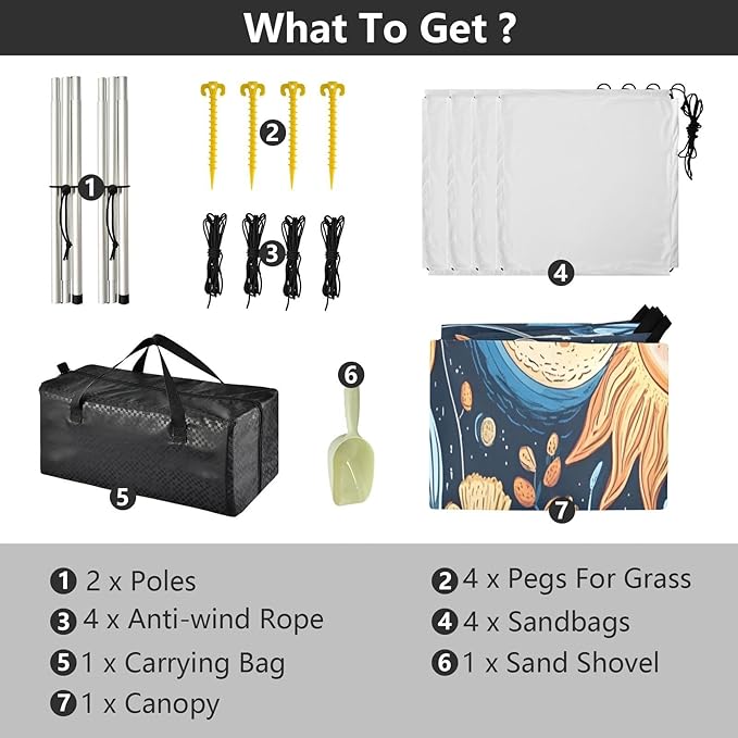 Sun Moon Art Beach Tent Sun Shelter Set UPF50+ UV Protection 10.5 x 9.19 FT Camping Shade Canopy with Sandbags Sand Anchors Carrying Bag and Others