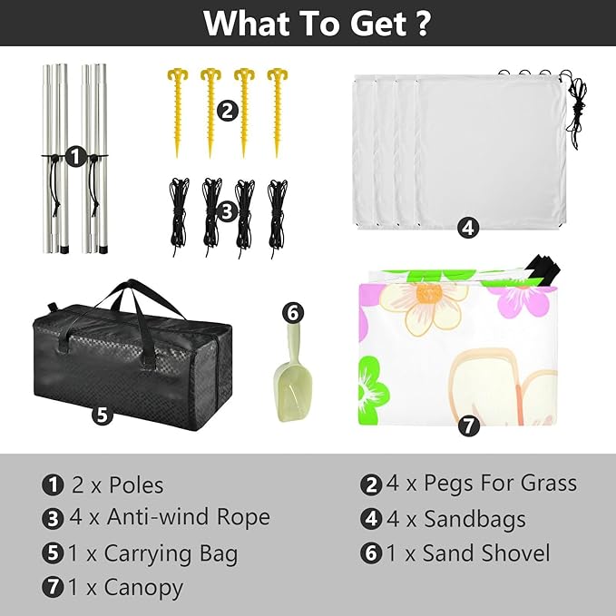 xigua Flowers and Butterflies Beach Tent Sun Shelter with Carrying Bag - Silver Coated Oxford Fabric Beach Canopy for Beach Camping Fishing - Includes Windproof Ropes Sandbags &amp Stakes