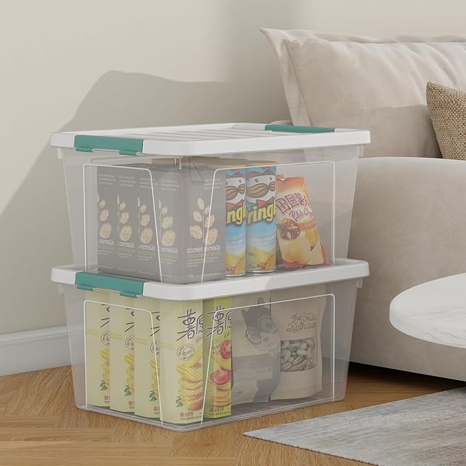 6-Pack Clear Plastic Storage Organizer Bins with White Lids 35 Quart Stackable Container Boxes for Bedroom Bathroom Garage and Office Organization