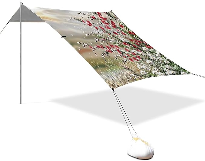 Elegant Wildflowers Beach Tent Sun Shelter Set UPF50+ UV Protection 10.5 x 9.19 FT Camping Shade Canopy with Sandbags Sand Anchors Carrying Bag and Others