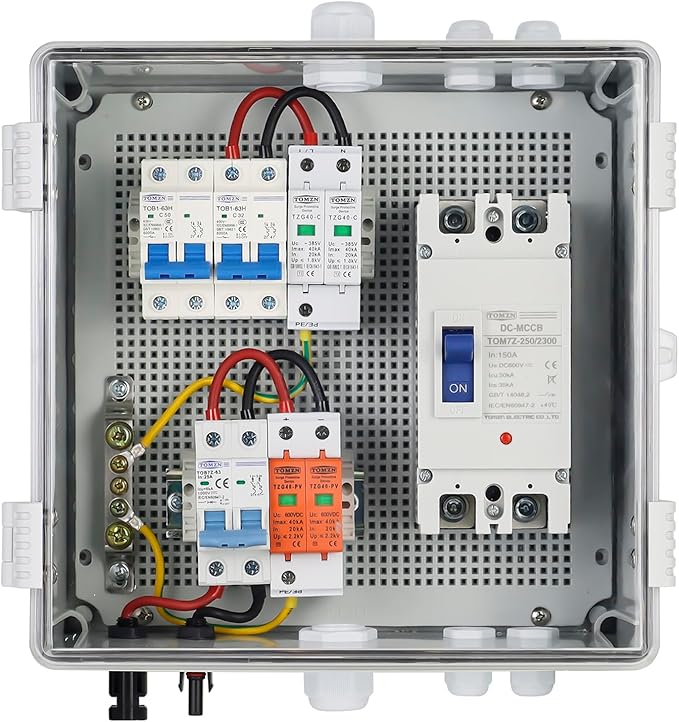 PV Combiner Box 1 String Solar Distribution Box with 25A 150A DC 63A AC Circuit Breakers and Surge Protection. Solar PV Breaker Box Designed for 5000W Solar Inverter (SP5K/SP5.2K/LVM5K)