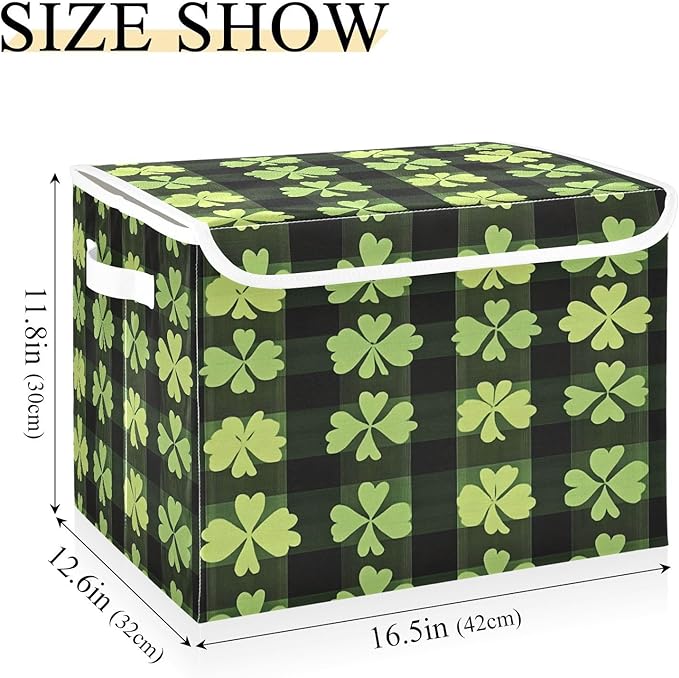 Clover Stripes Fabric Storage Bins with Lids and HandleFoldable Storage Bins with LidsCloset Organizers for Clothes Storage Room Organization Office Storage Chest Organizer