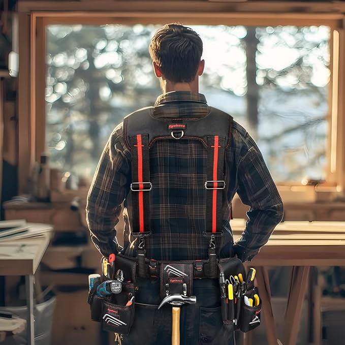 Heavy Duty Tool Belt with Padded Suspenders – Adjustable Construction Tool Rig with Multi-Pouch System – Framing &amp Electrician Waist Belt for Men（Adjustable one sizeZ)
