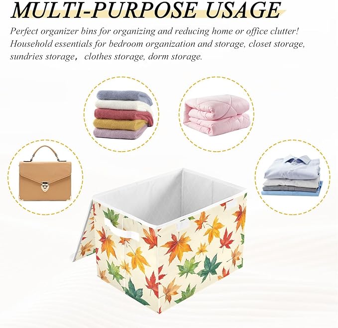 AIXIWAWA Lidded Storage Cube (Colorful Maple) Fabric Foldable Closet Bins with Flip Lid and Handles Organizer Basket Container 16.5 x 12.6 x 11.8 IN