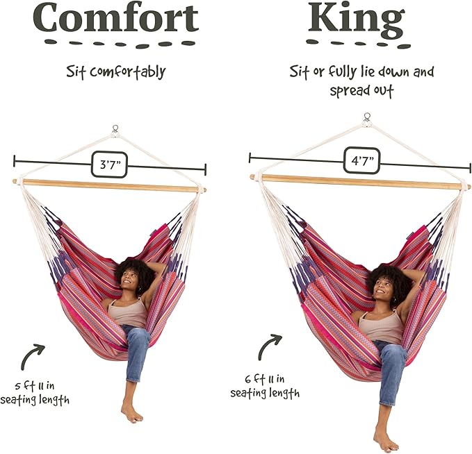 LA SIESTA - XL King Habana Cotton Hammock Swing - Indoor/Outdoor Boho Hanging Chair - Max 355 Lbs Flamingo