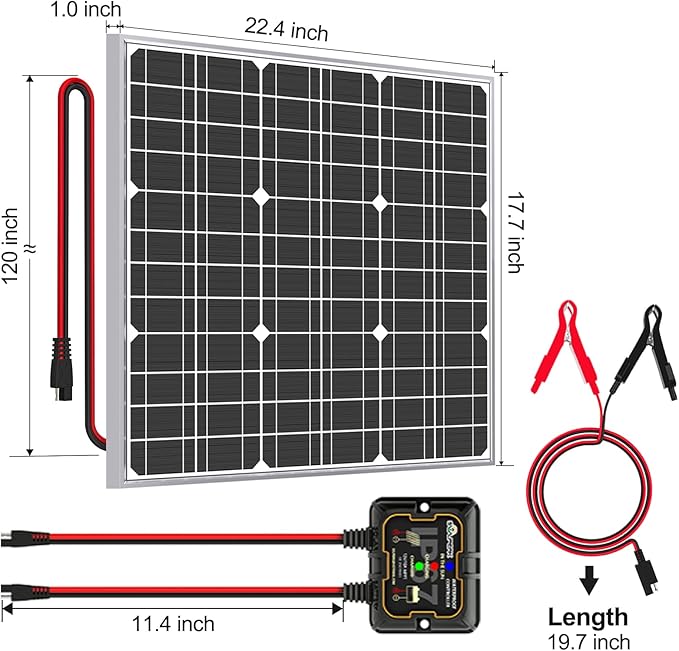 SOLPERK Solar Panel Kit 50W 12V Waterproof Solar Battery Trickle Charger Maintainer + Smart MPPT Controller + Adjustable Mount Bracket for Boat Car RV Motorcycle(Without Mounting Bracket)