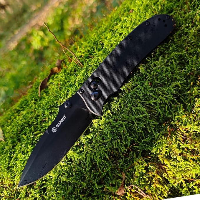Firebird GANZO G704B-BK Pocket Folding Knife 3.34 440C Stainless Steel Black Blade G-10 Anti-Slip Handle with Clip Hunting Fishing Camping Folder Outdoor EDC Pocket Knife (Black)