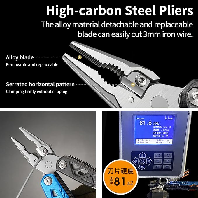 18-in-1 Multitool Hammer with Adjustable Wrench Stainless Steel Multi Tool Pliers All-in-One Survival Camping Tool Gift with Pocket Knife Hammer Saw Screwdrivers Bottle Opener Carrying Pouch