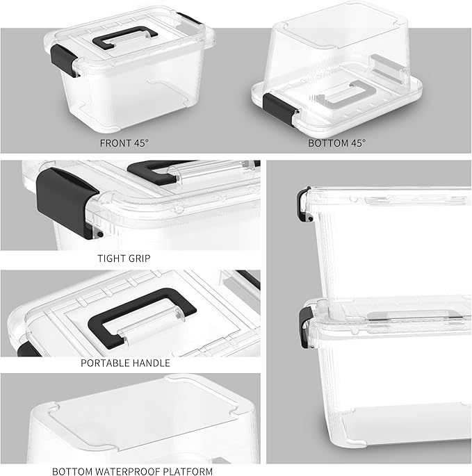 Cetomo 10Lx12 Pack Storage Boxes Storage Box with Lids and Handle for Home Dorm Office Organization Stackable Nesting Tote Container Plastic Clear 10L-12 Pack