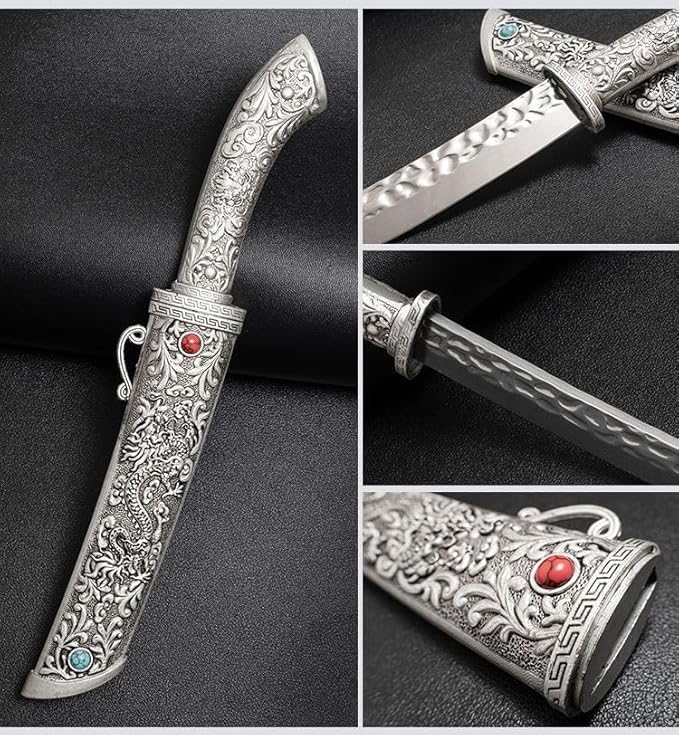 Dragon Tanto Fixed Blade Knife with Metal Sheath Display Stand &amp Gift Box Collectible Japanese Style Knife for Display Camping EDC &amp Gifts for Men