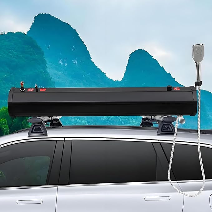 Roof Rack Mount Road Shower Portable Car Camping Shower Kit Roof-Mounted Road Shower Portable Water Tank with Balancing Screws and Metal Feet for Off-Road Verhicles Trucks SUV 5.28加仑/20升