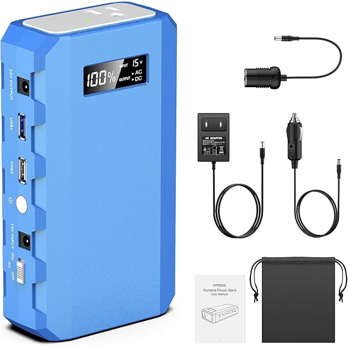 Portable Power Station with AC Outlet Powkey 65W/110V External Battery Pack 24000mAh/88.8Wh Power Pack Portable Power Source Supply Backup for Outdoor Tent Camping Home Blue