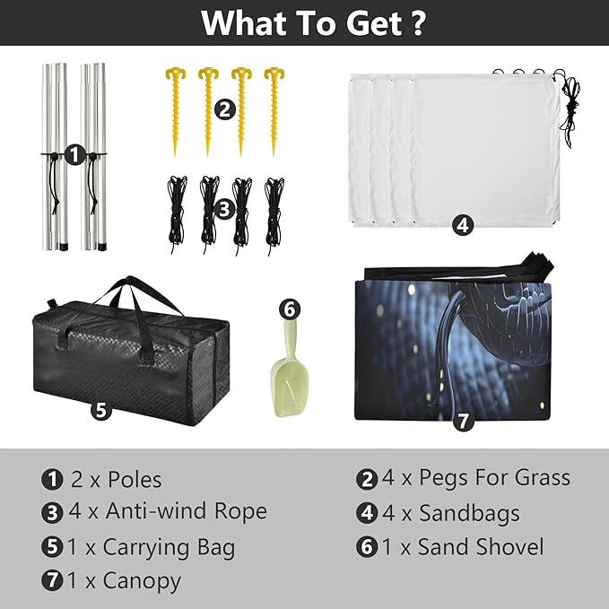Black Snake Beach Tent Sun Shelter Set UPF50+ UV Protection 10.5 x 9.19 FT Camping Shade Canopy with Sandbags Sand Anchors Carrying Bag and Others