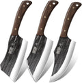 HOSHANHO Butcher Knife Set 3-Piece High Carbon Steel Serbian Chef Knife Set of Heavy Duty Boning Knife &amp Meat Cleaver Knives &amp Viking Knives for Home Cooking Outdoor Camping BBQ