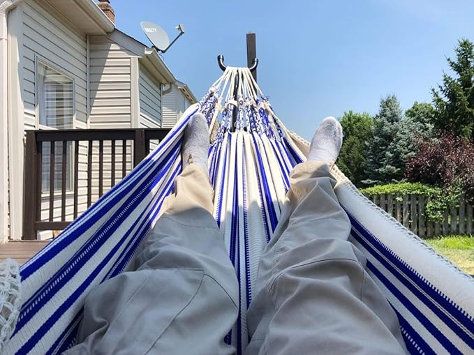 9Ft Portable Solid Steel Heavy Duty Stand Hammock with Carrying Case 2 Person Large Durable and Stable Best Hammock Stands for Indoor or Outdoor Backyard Decor Bed Patio Lawn Garde - Blue 300 Lb