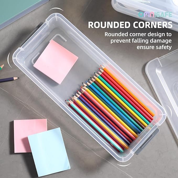 Plastic Storage Bin with Lid Stackable Design Clip Box for Crafts Supplies and Office Items Container (8 Pack 4 Quart)