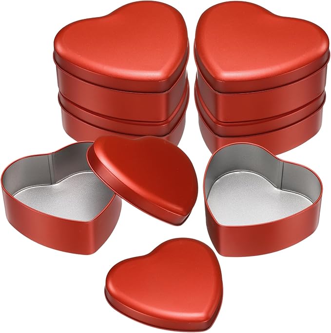 uxcell 6Pcs Heart Shaped Metal Tins Box Empty Candy Jars with Lids Favors Storage Containers for Valentine's Day Candles Wedding Parties Cookies Gifts Red (12.5x11.5x4.5cm)