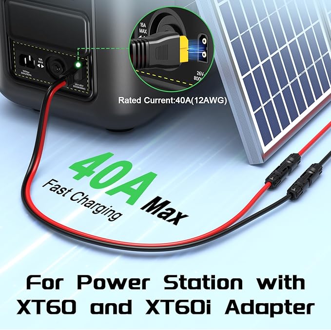 Bateria Power Solar Panel Cable for Ecoflow Anker SOLIX 12AWG 50FT XT60 Solar Cable XT60 Extension Charge Extension Cable Compatible with EcoFlow Anker BLUETTI &amp Generator