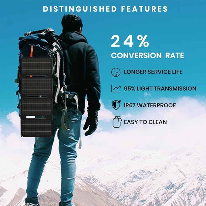 FlexSolar 30W Portable Solar Charger ETFE Foldable Panel with QC3.0 18W USB-A/USB-C &amp IP67 Waterproof - Fast Charging for Phones Tablets Power Banks in Camping Hiking Outdoor