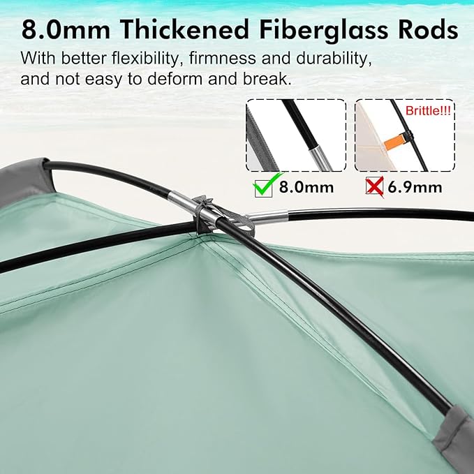 WhiteFang Beach Tent Anti-UV Portable Sun Shade Shelter for 3/4/6/8 Person Extendable Floor with 3 Ventilating Mesh Windows Plus Carrying Bag Stakes and Guy Lines