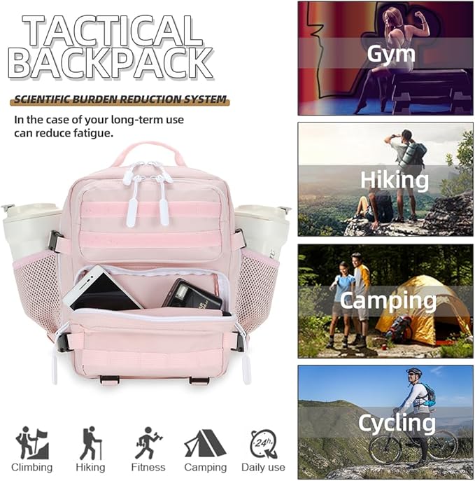 9L Mini Tactical Backpack for Men and Women Tactical Backpack Small for Hiking Small Tactical Bag（Pink）