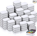 100 Pcs Metal Hinged Tin Box Rectangular Small Tin Container with Lid Mini Portable Tinplate Storage Box for Drawing Pin Candies Jewelry Crafts Button Pill 2.4 x 1.8 x 0.6 Inch(White)