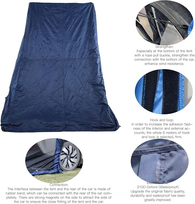 SUV Tent Portable Waterproof Tailveil Tent Awning Sun Shelter Double Rainproof Design Hook and Loop Fixing Travel Bird Car Rear Tent for Outdoor Camping Hiking Travel Easy Installation