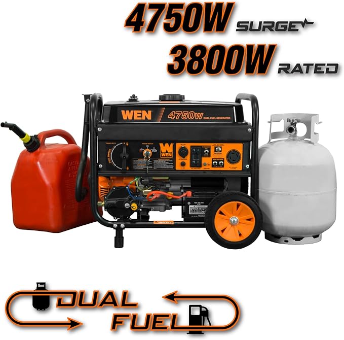 WEN 4750-Watt 120V/240V Dual Fuel Portable Generator with Wheel Kit and Electric Start (DF475T)