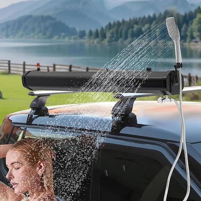 Portable Road Camping Shower Camping Shower Rinse Kit Roof Rack Mount Road Shower PVC Material 1.5m/4.9ft Water Pipe Portable Water Tank For Overlanding And Outdoor Activities 4.76加仑/18升