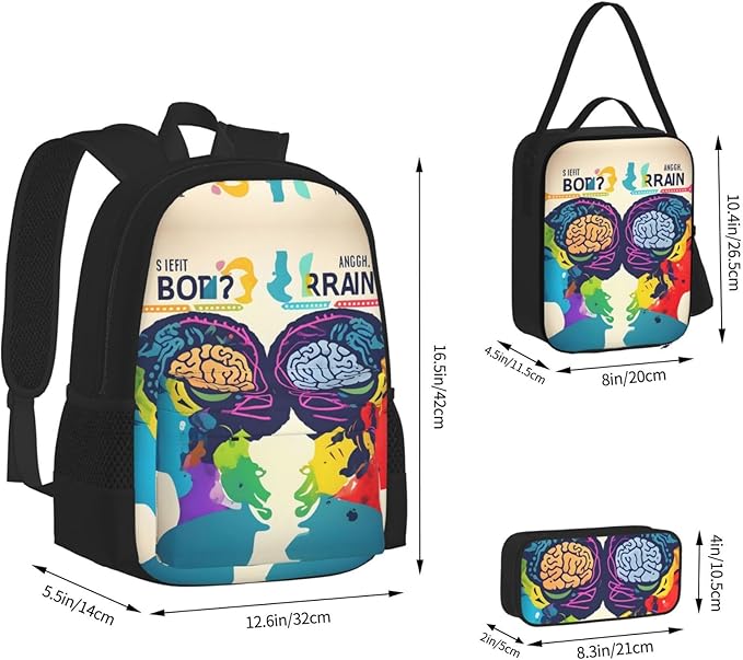 3pcs Backpack Sets Left And Right Brain Advantage Printed Backpacks Set With Lunch Bag Pencil Pouch