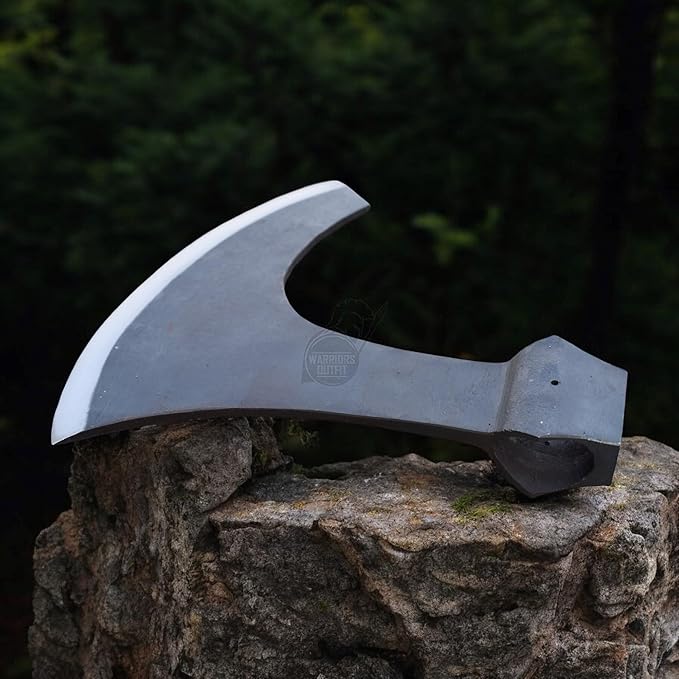 Large Size Hand Forged Medieval Center Hole Axe Head for Wood Chopping Camping | High Carbon Steel 27cm Length 28cm Cutting Edge 3 Lbs Weight | Outdoor Survival Tool