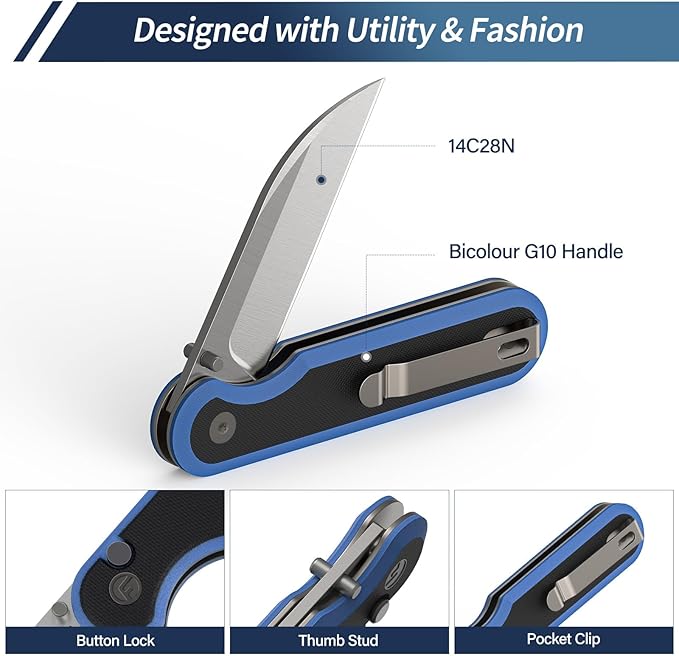 FINTISO Pocket Knife 3 14C28N Blade EDC Knife with G10 Handle Folding Knife with Pocket Clip for Outdoor Camping Hunting Hiking Survival Parrot Series