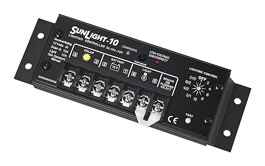 Morningstar Sunlight 10A Solar Charge Controller (SL-10L-12V) - Solar Panel Regulator for 12 Volt Batteries Lighting Ctrl Easy Setup Corrosion Resistant Terminals 5 Year WTY - Designed in The USA