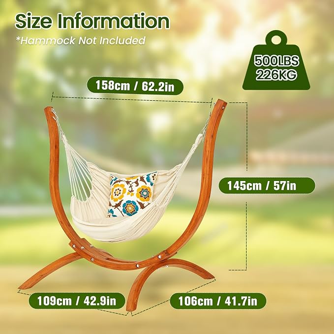Premium Wooden Hammock Stand only (500 lbs/226kg) Sun Protection &amp Rain Resistant Heavy Duty Premium Solid Wood Hammock Chair for Indoor or Outdoor Use Safe &amp Stable (Hammock Not Included)